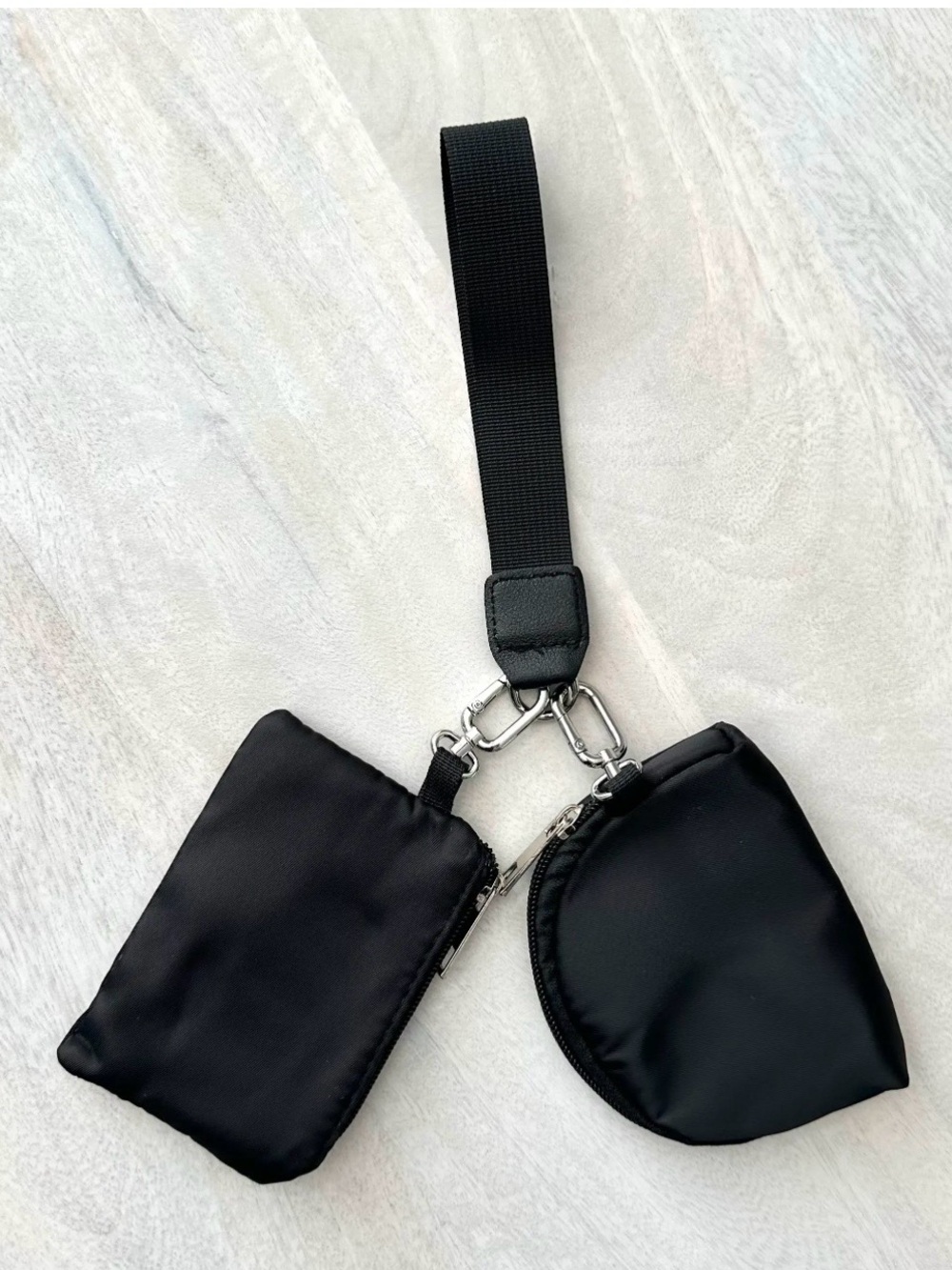 Dual Pouch Wristlet Keychain Wallet Black